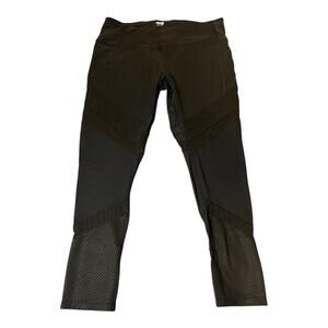 Avia Women's Pants XL‎ Activewear Leggings Crop Mesh Panel Black Stretch Gym